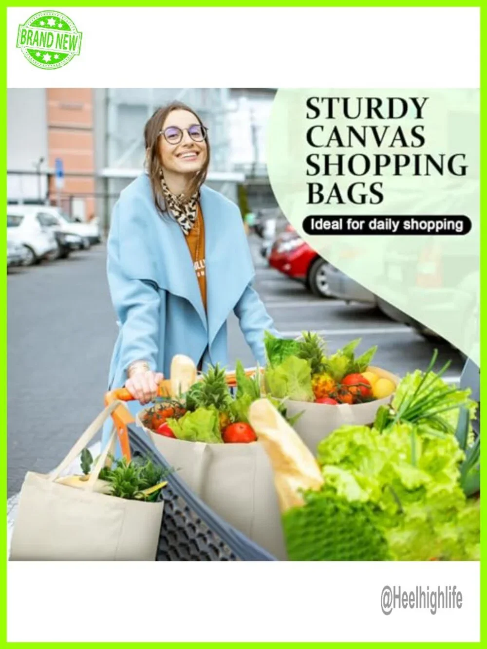 Canvas Grocery Shopping Tote Bag Large Reusable 24-Pack